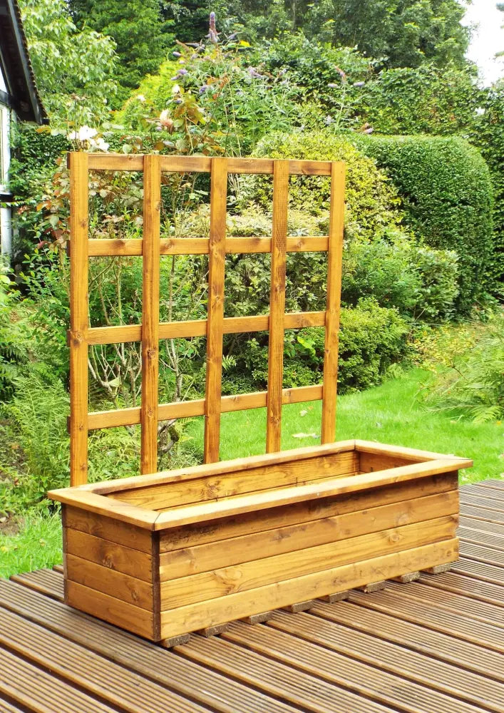 Premium Redwood Wooden Trough Planter with Trellis