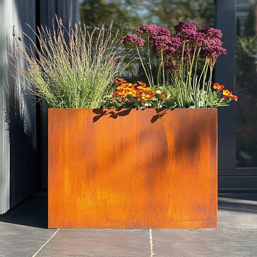 Pre-Rusted Corten Steel Straight Edge Tall Trough Planter