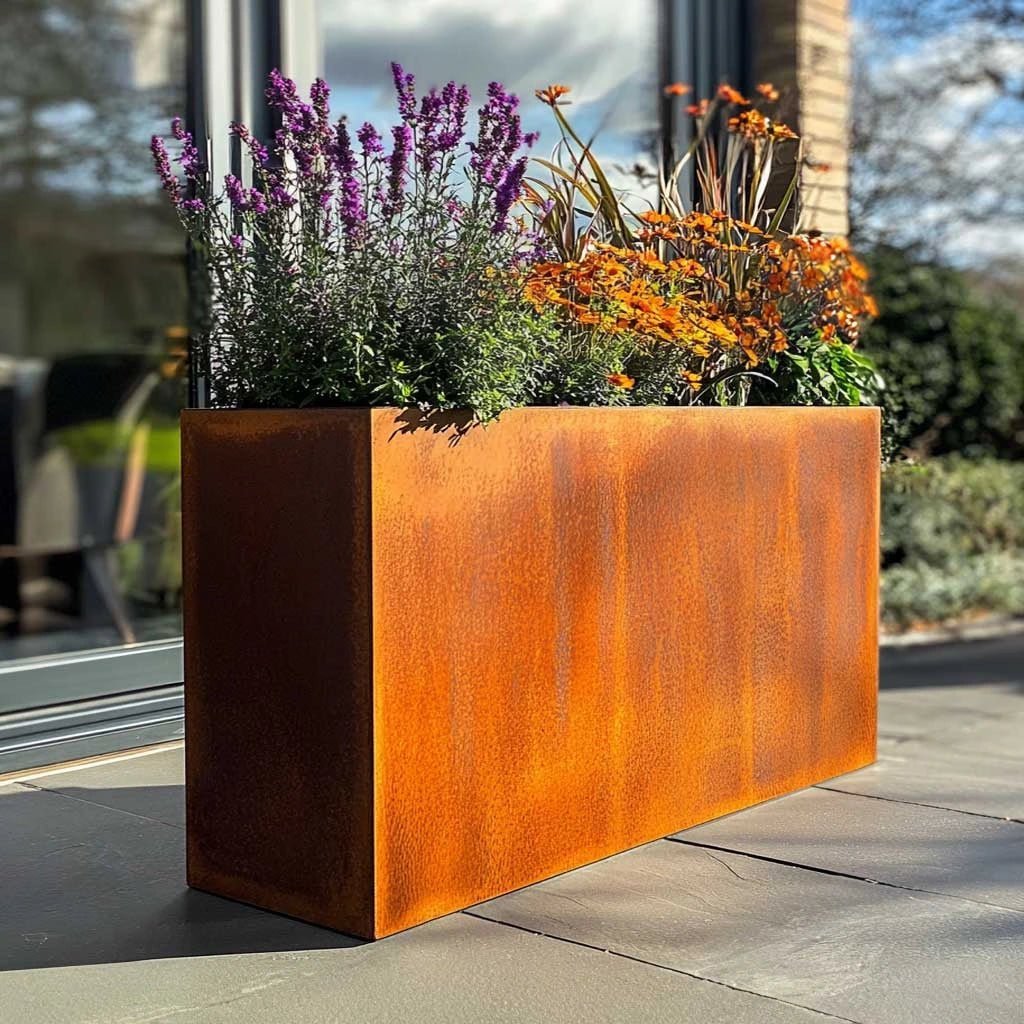 Pre-Rusted Corten Steel Straight Edge Tall Trough Planter
