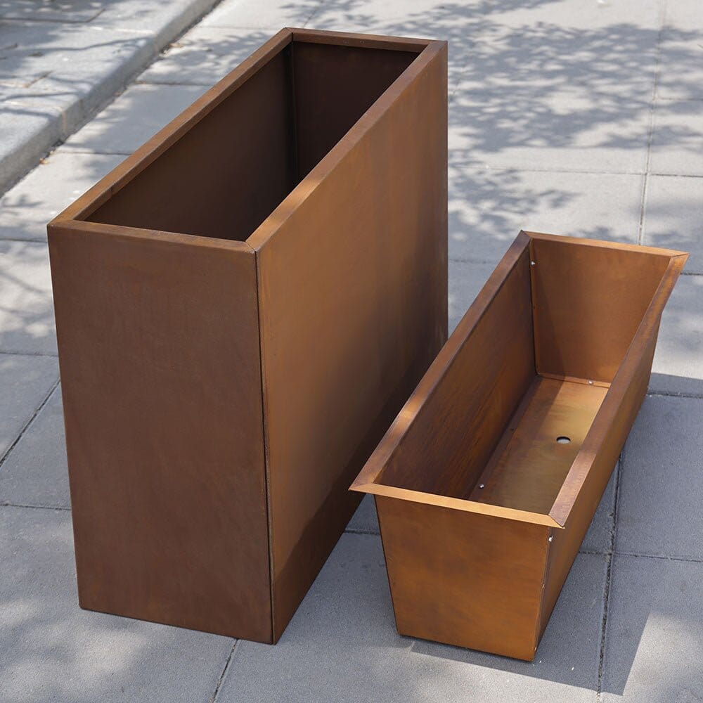 Pre-Rusted Corten Steel Straight Edge Tall Trough Planter