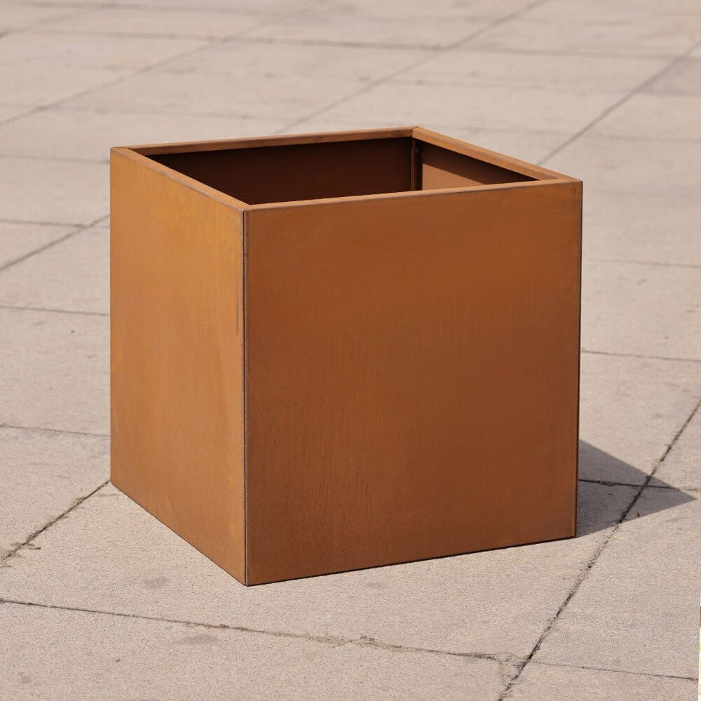 Pre-Rusted Corten Steel Straight Edge Cube Planter