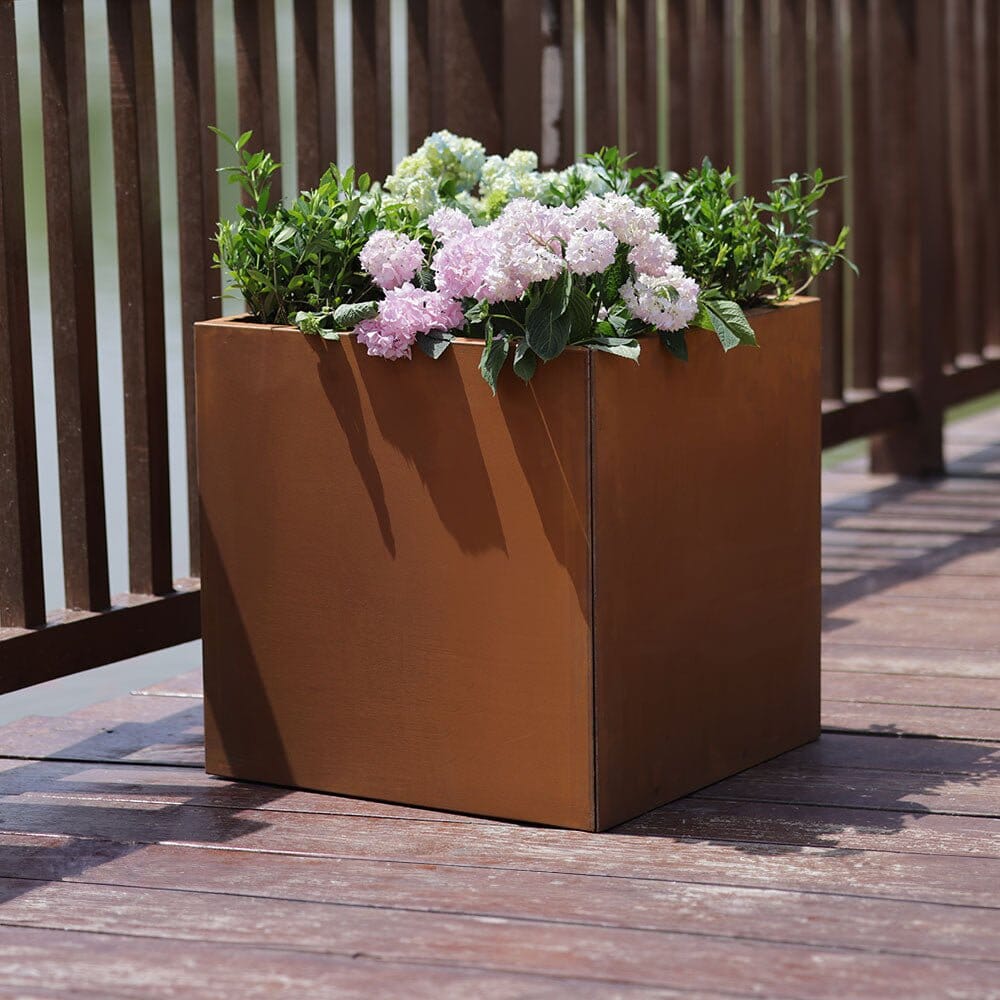 Pre-Rusted Corten Steel Straight Edge Cube Planter