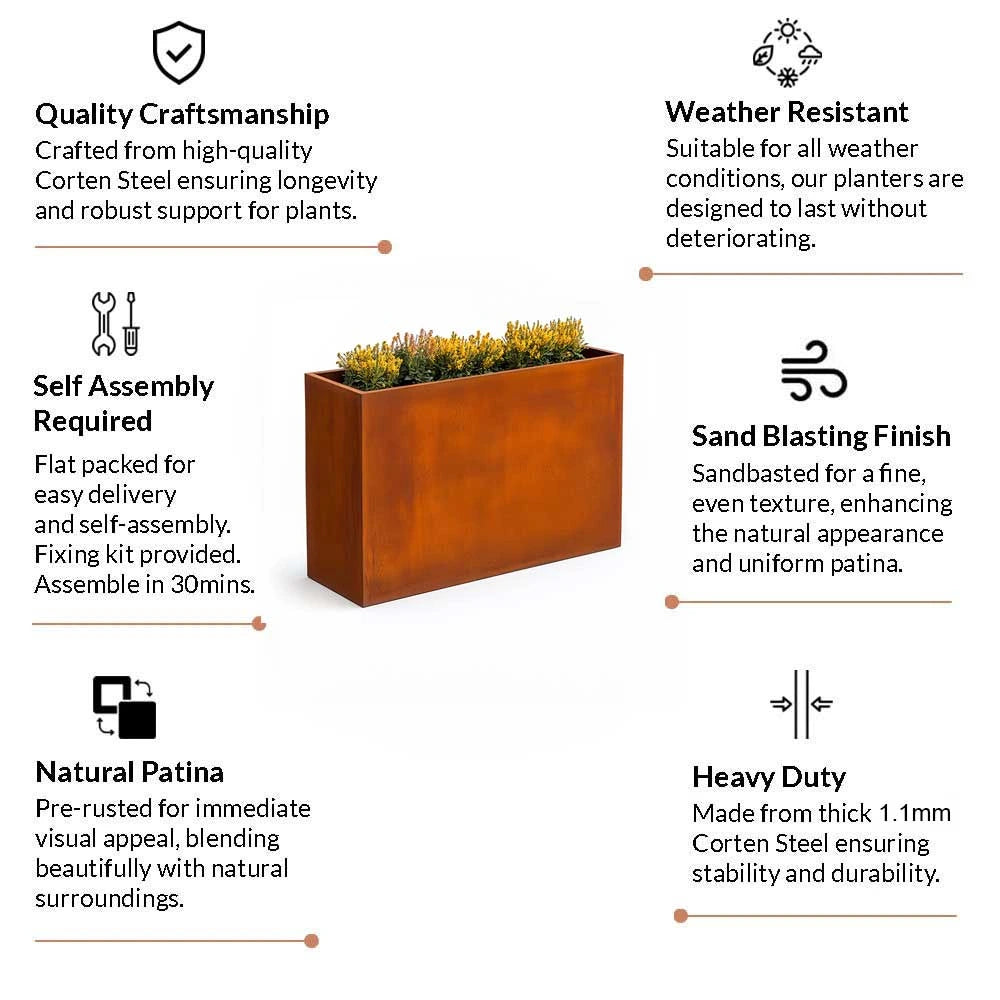 Pre-Rusted Corten Steel Straight Edge Tall Trough Planter