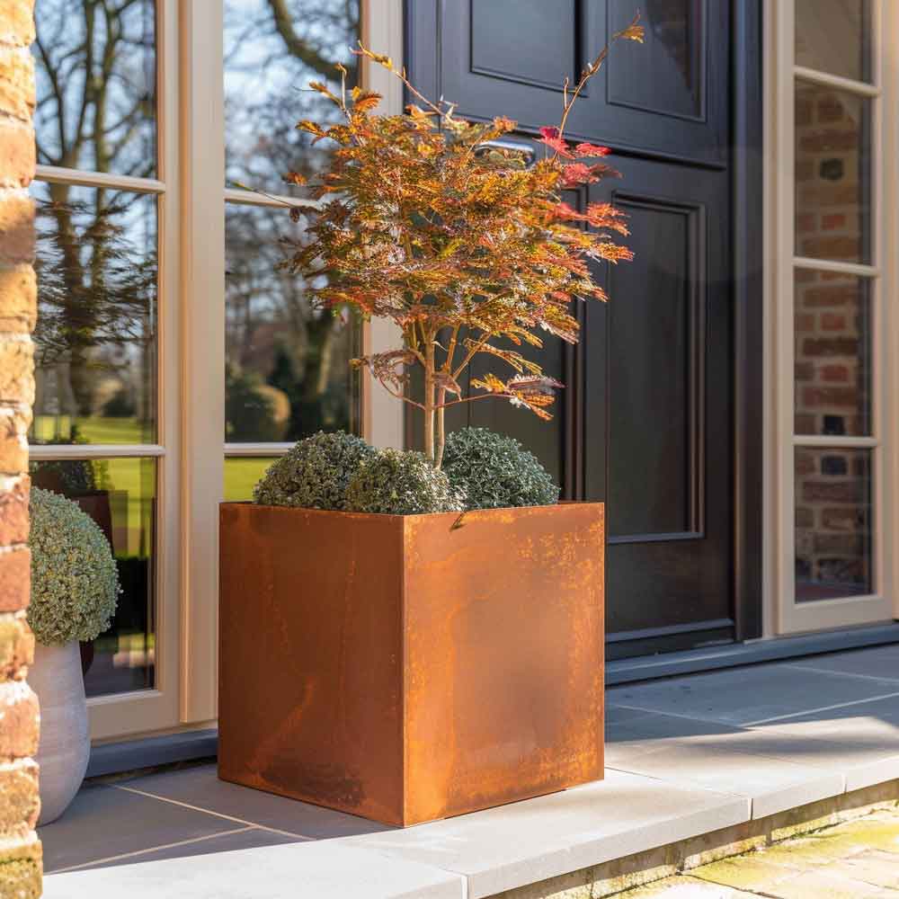 Pre-Rusted Corten Steel Straight Edge Cube Planter