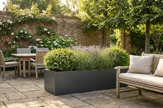 planter with shrubs on patio