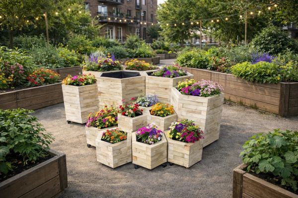 Hexagonal Planters: A Modern Take on Wooden Outdoor Design