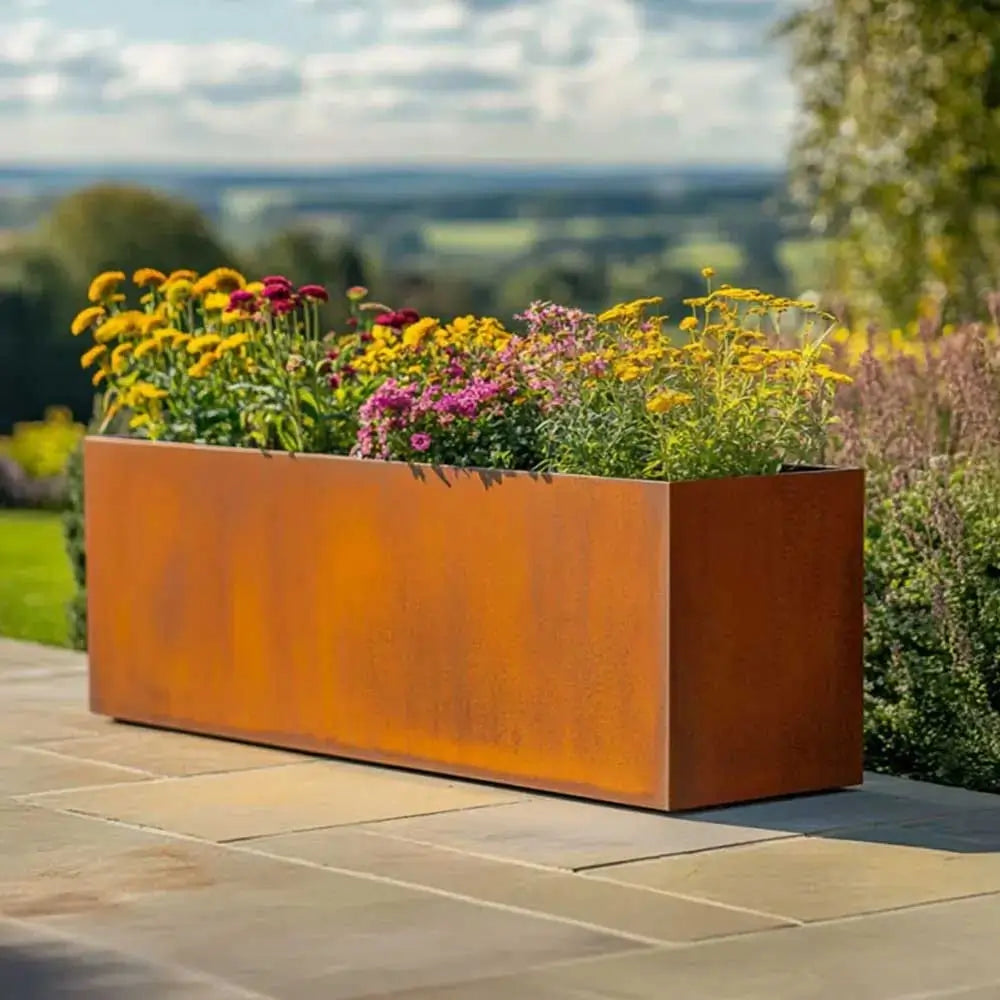 Pre Rusted Planters Pre-Rusted Corten Steel Straight Edge Long Trough Planter with Feet ...