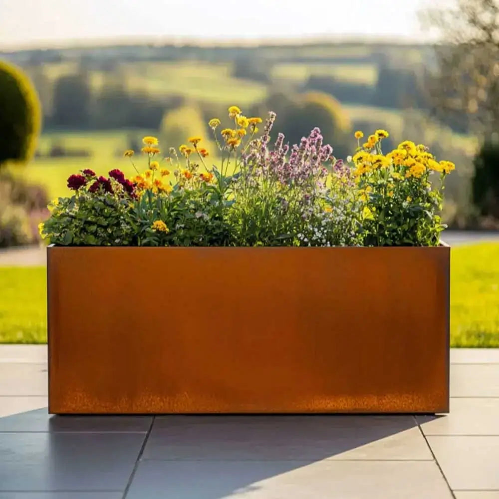 Pre Rusted Planters Pre-Rusted Corten Steel Straight Edge Long Trough Planter with Feet ...
