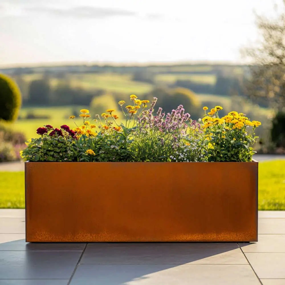Pre Rusted Planters Pre-Rusted Corten Steel Straight Edge Trough Planter with Feet ...