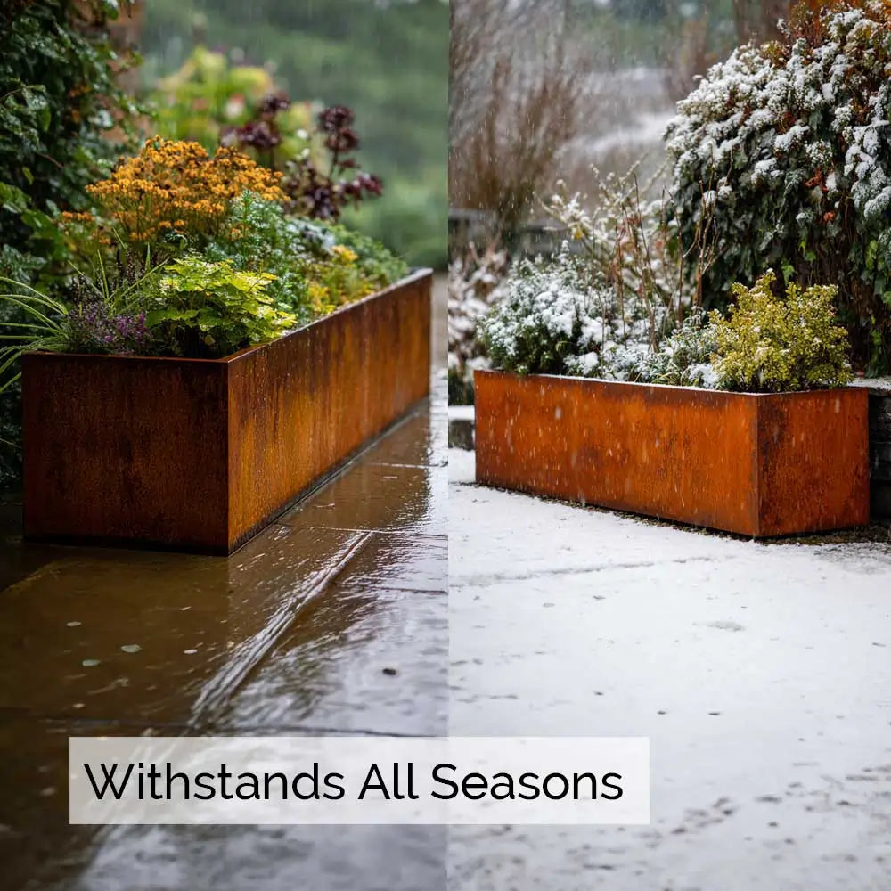 Pre Rusted Planters Pre-Rusted Corten Steel Straight Edge Trough Planter with Feet ...