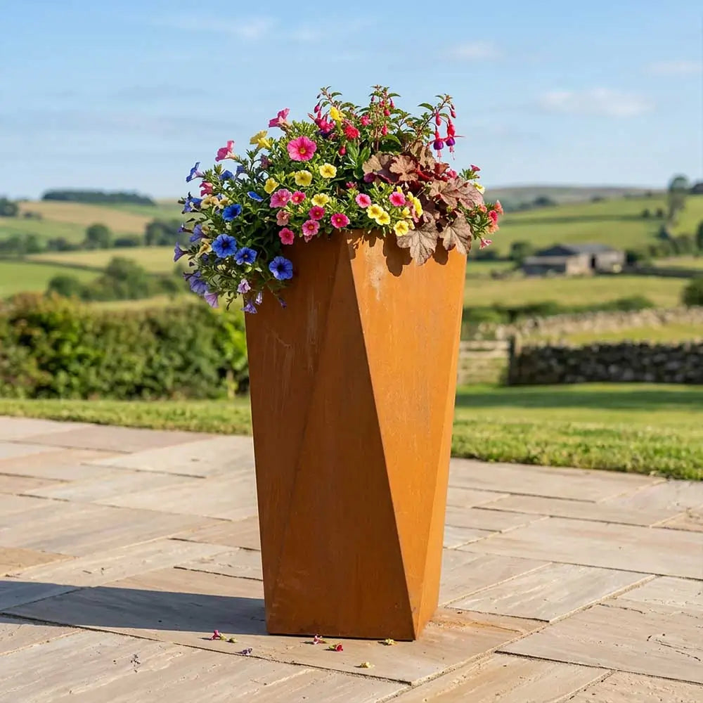 Pre Rusted Planters Pre-Rusted Corten Steel Tall Geometric Planter with Feet – Planters.co.uk