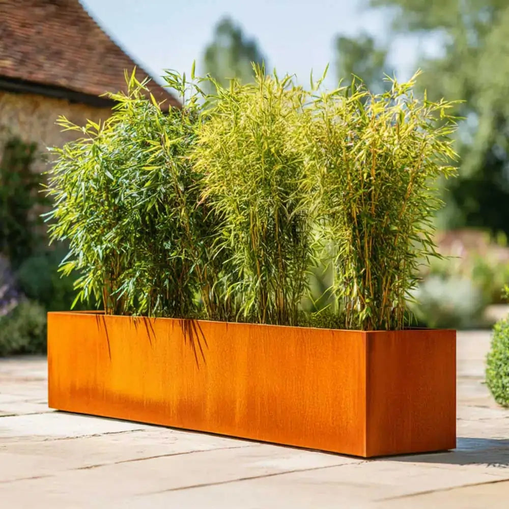 Pre Rusted Planters Pre-Rusted Corten Steel Straight Edge Trough Planter with Feet ...
