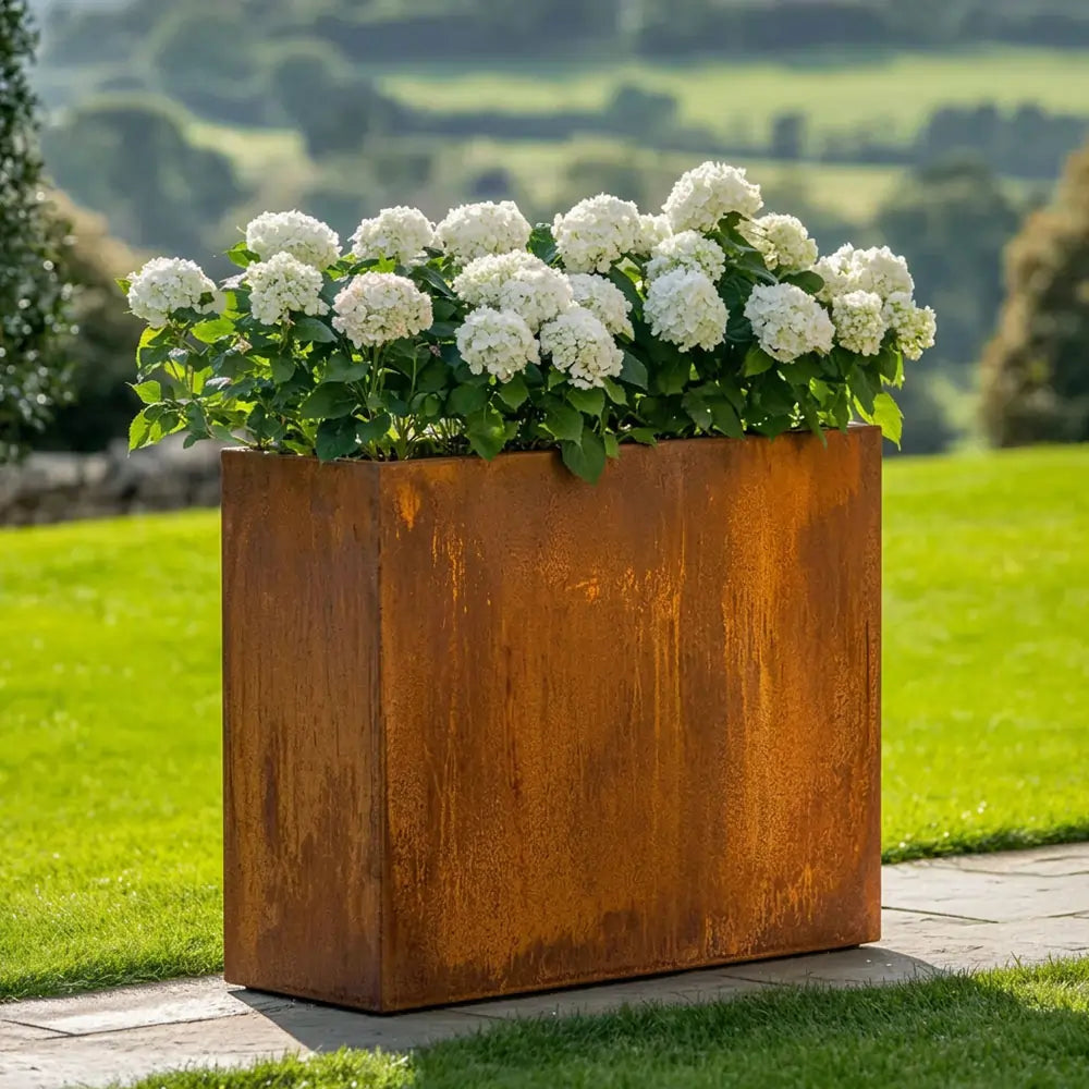 Pre Rusted Planters Pre-Rusted Corten Steel Straight Edge Tall Trough Planter with Feet ...