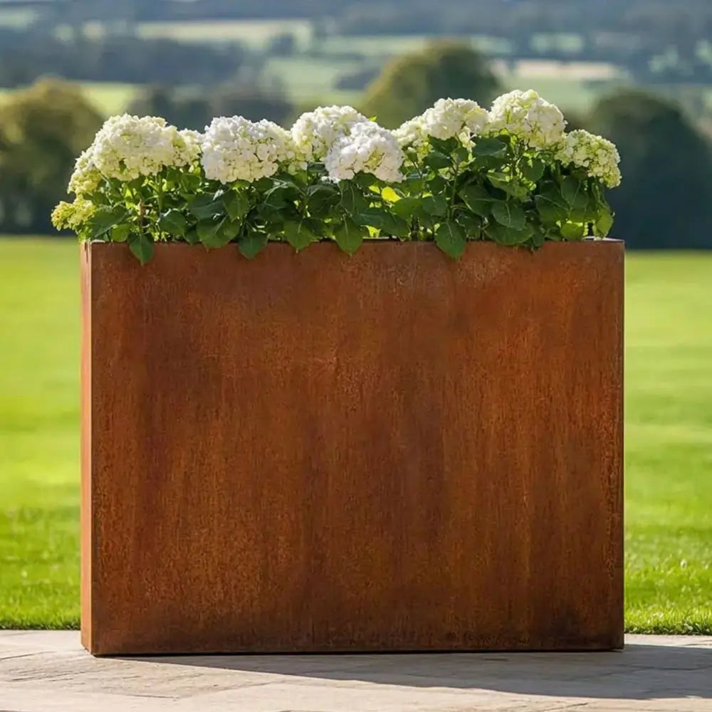 Pre Rusted Planters Pre-Rusted Corten Steel Straight Edge Tall Trough Planter with Feet ...