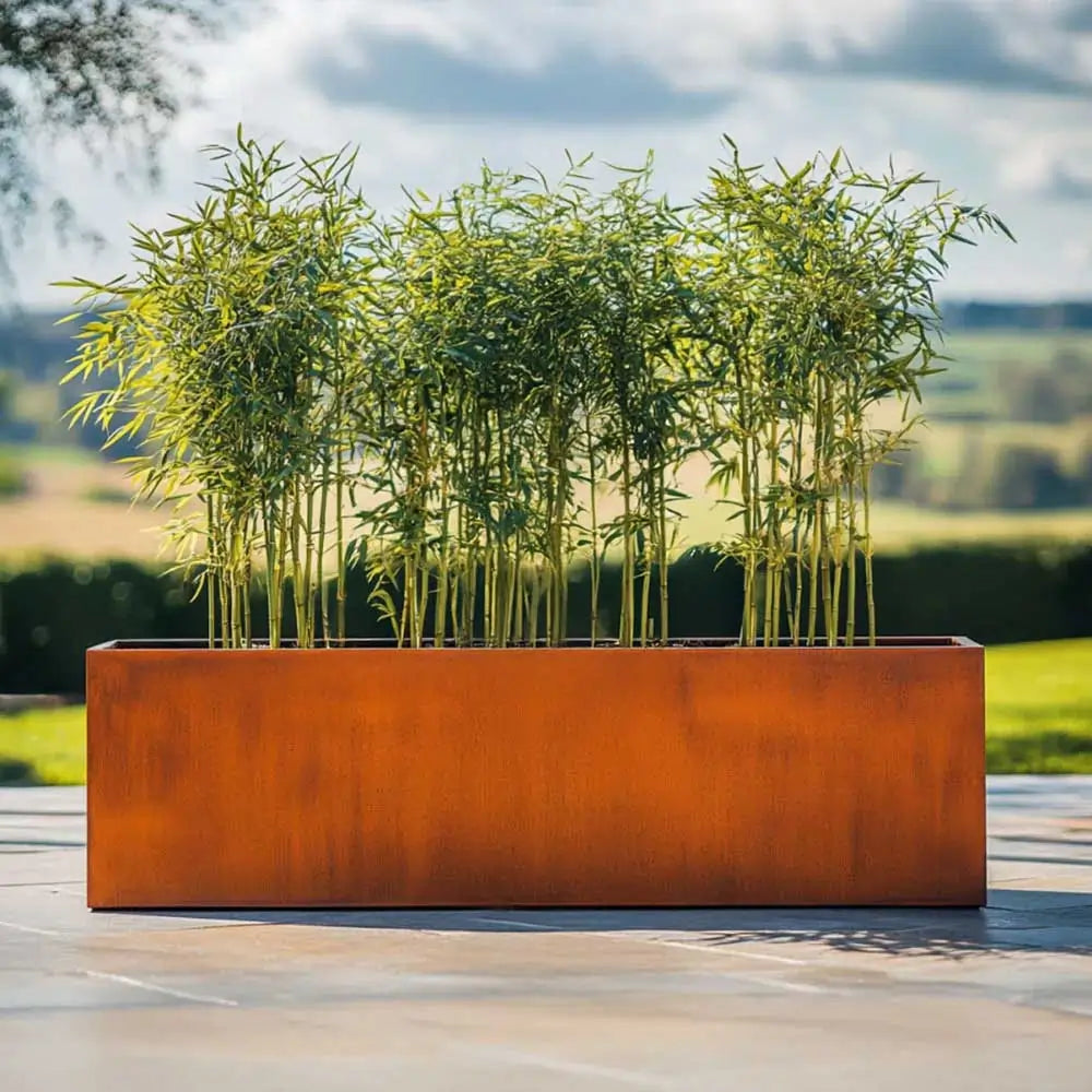 Pre Rusted Planters Pre-Rusted Corten Steel Straight Edge Long Trough Planter with Feet ...