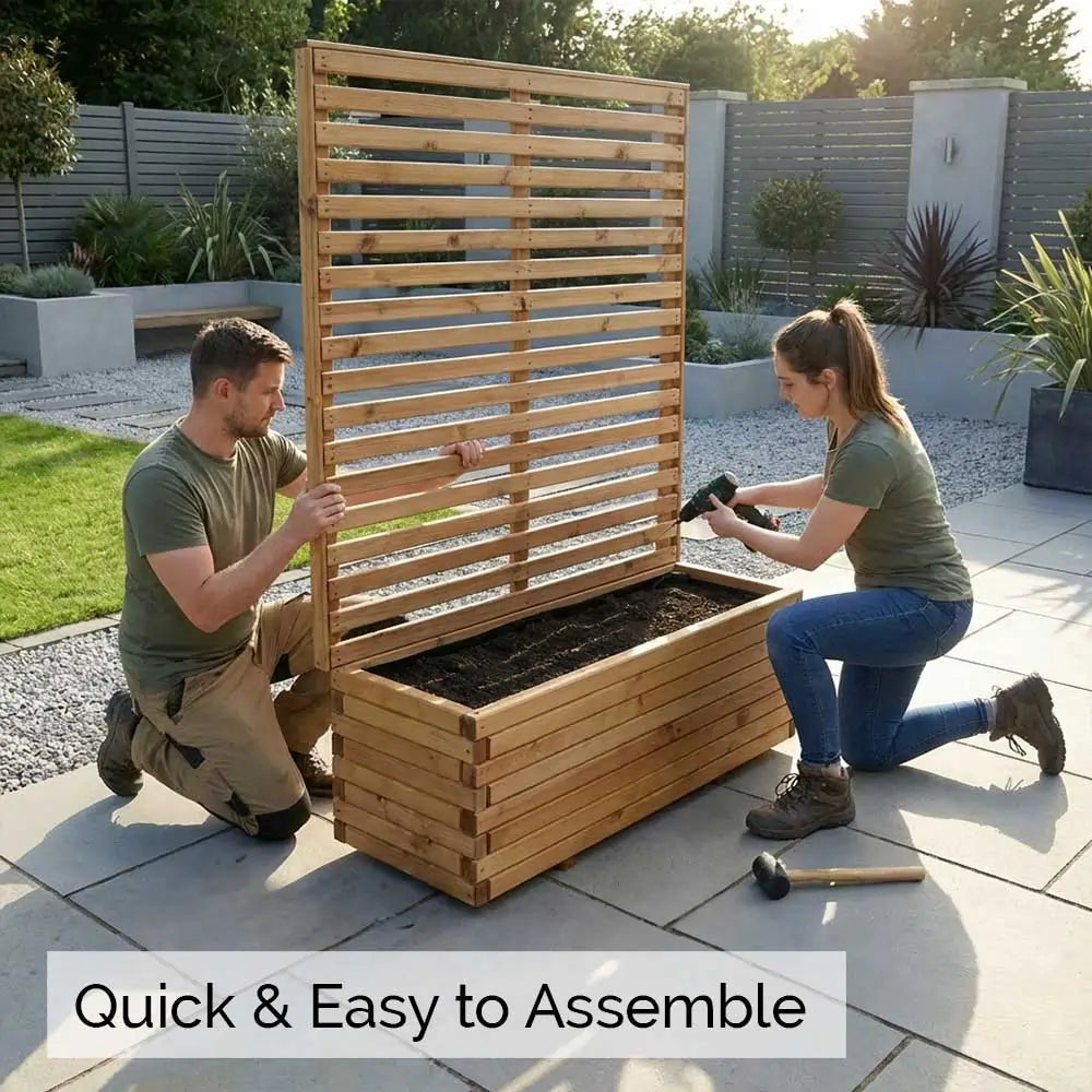 wooden trough planter with trellis Wooden Planter with Trellis