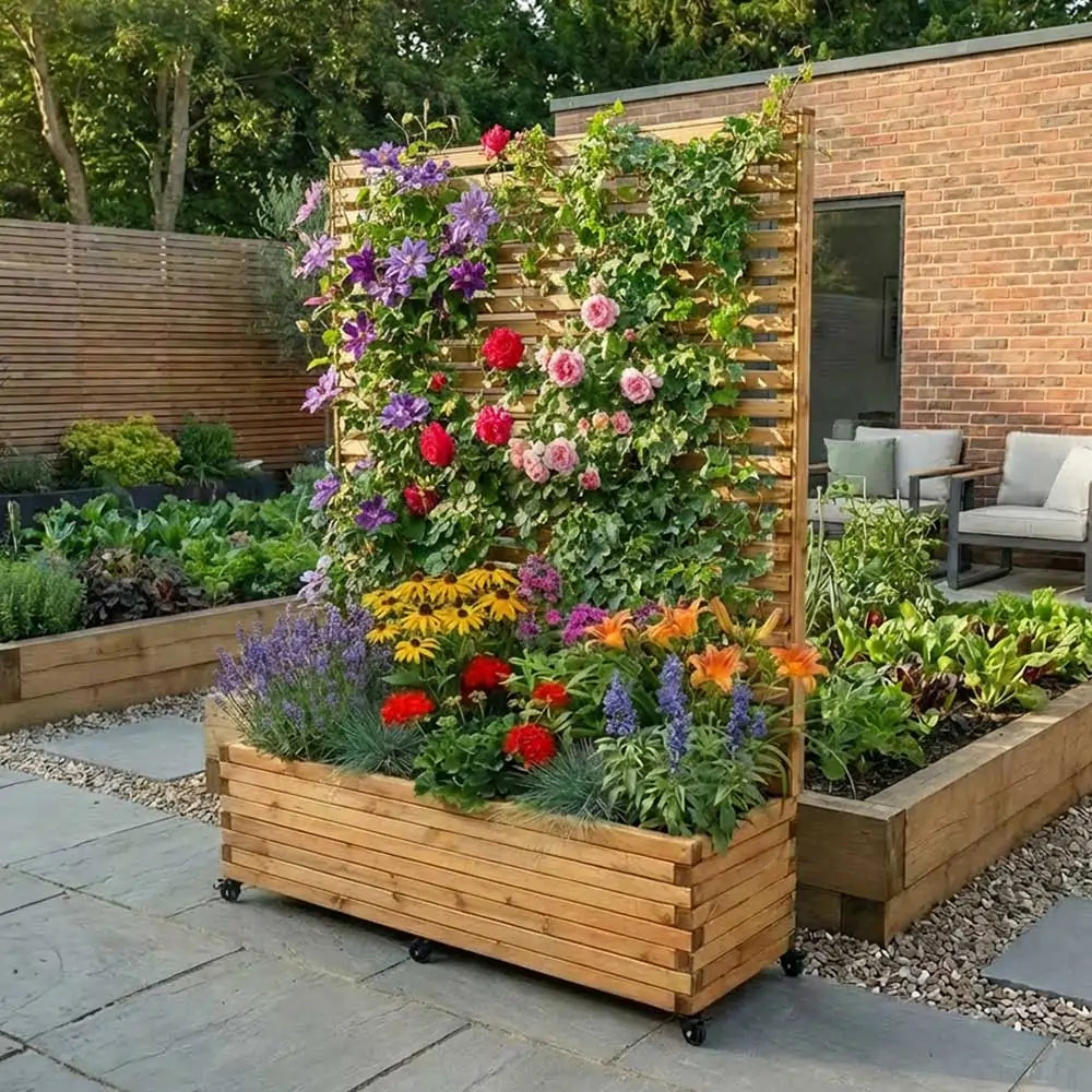 wooden trough planter with trellis Wooden Planter with Trellis