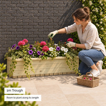1m Deluxe Large Wooden Trough Planter - 1m trough