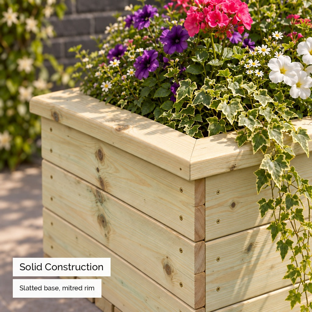 1m Deluxe Large Wooden Trough Planter - solid construction