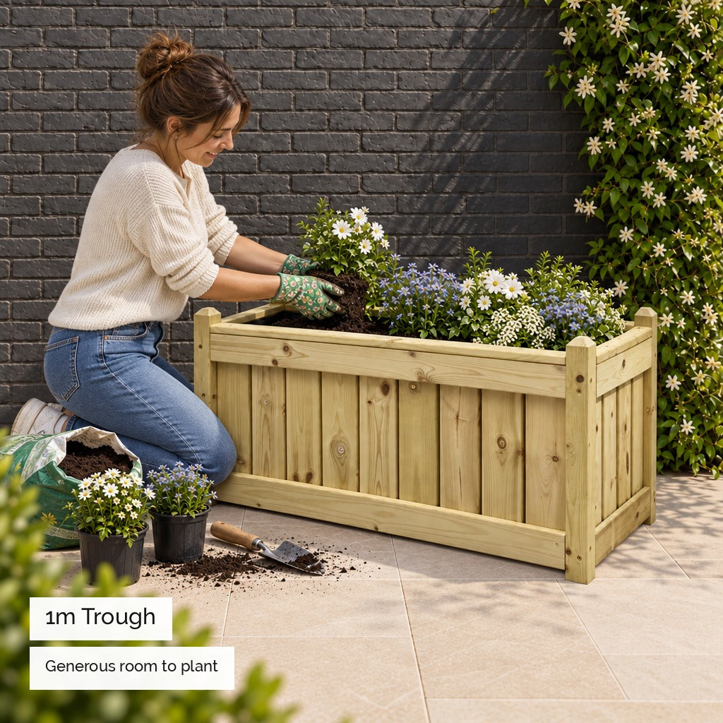 1m Elegant Redwood Trough Planter - 1m trough