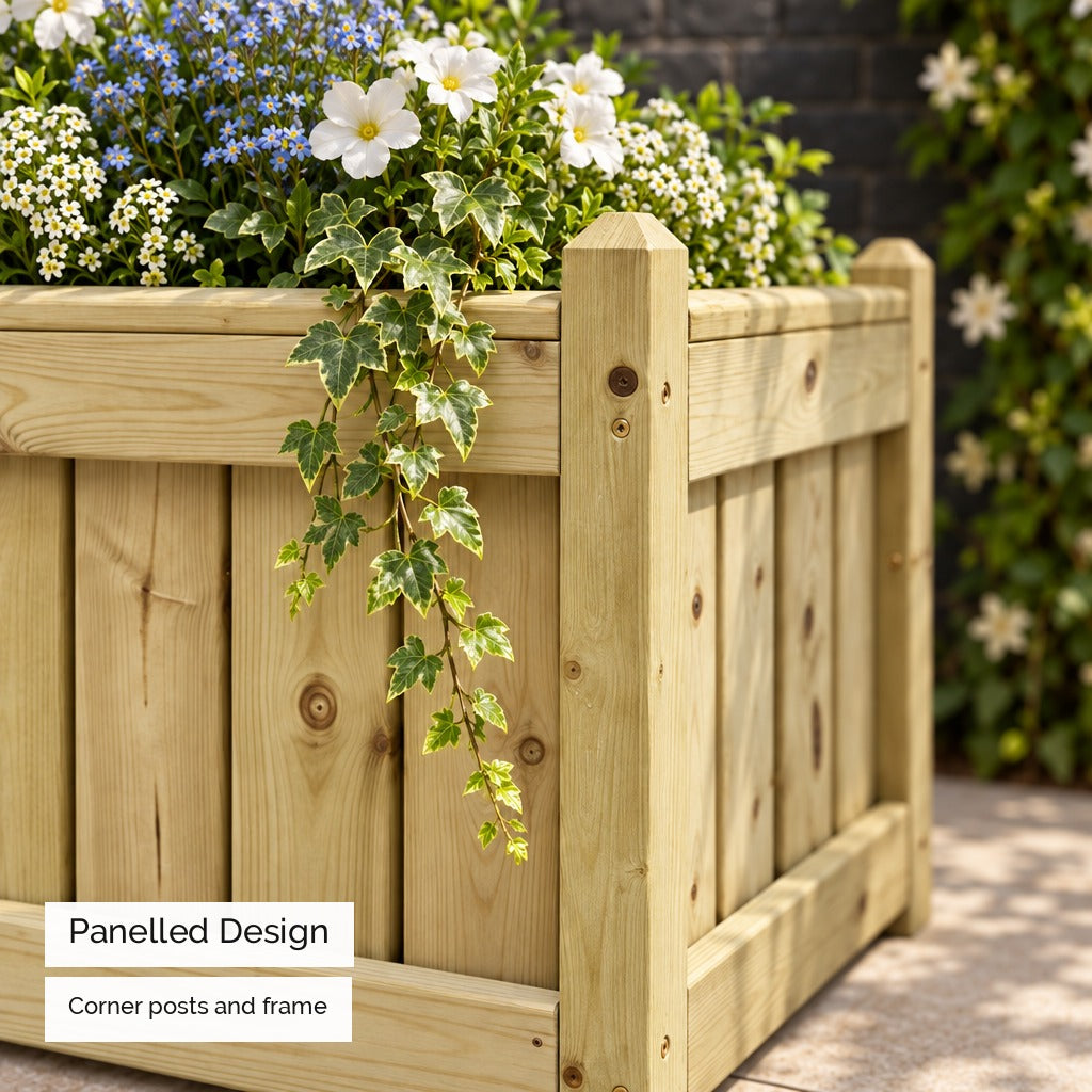 1m Elegant Redwood Trough Planter - panelled design