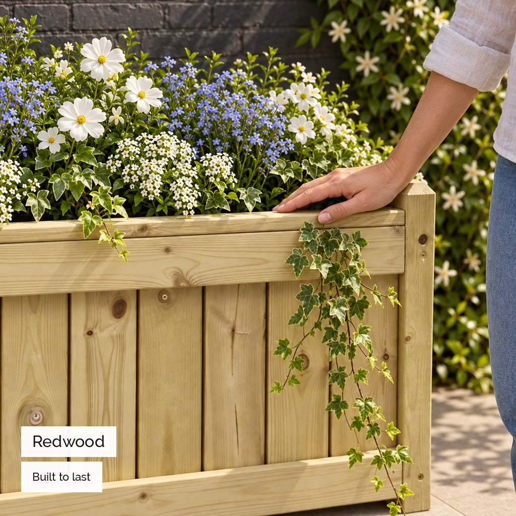 1m Elegant Redwood Trough Planter - redwood timber