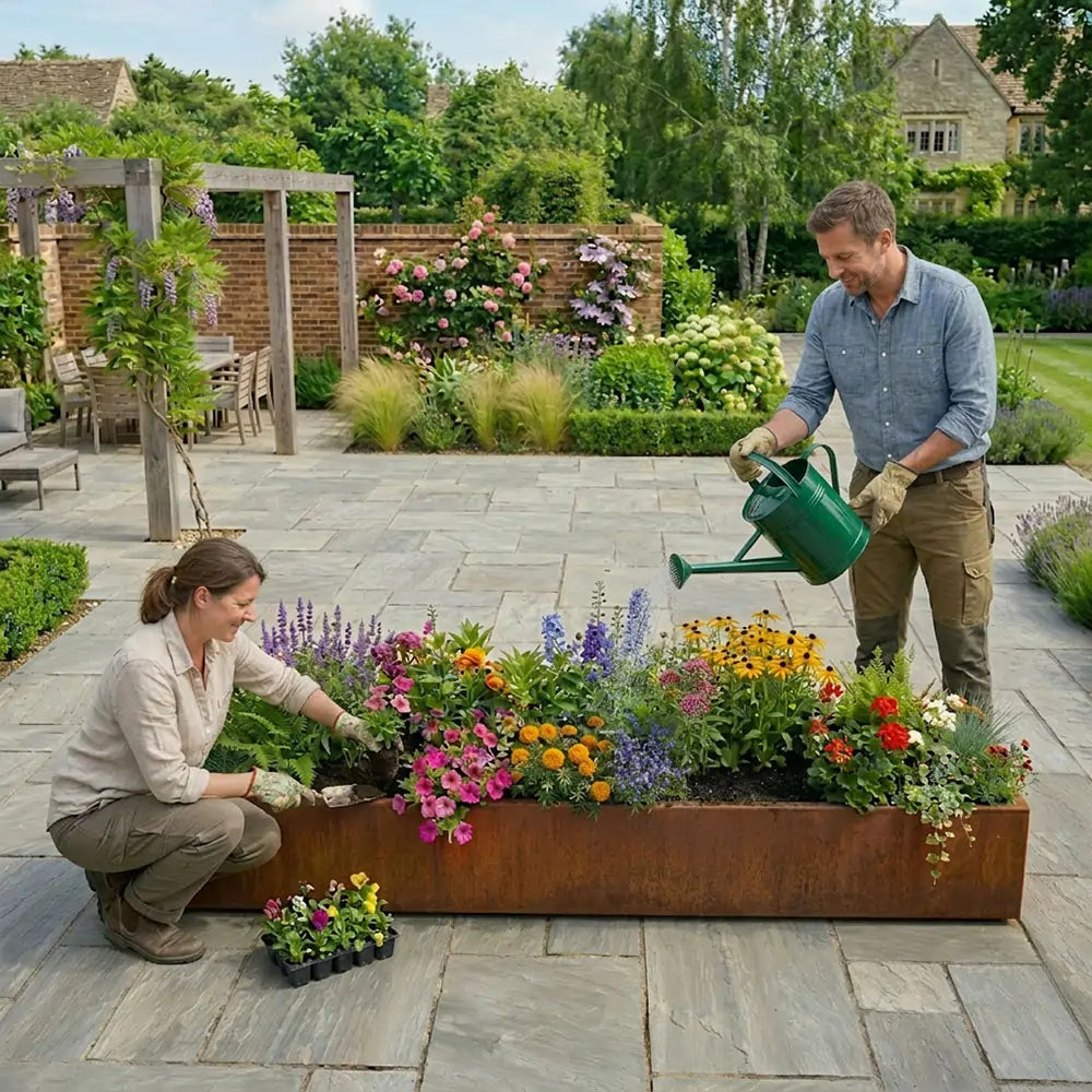 Pre-Rusted Corten Steel Straight Edge Long Trough Planter
