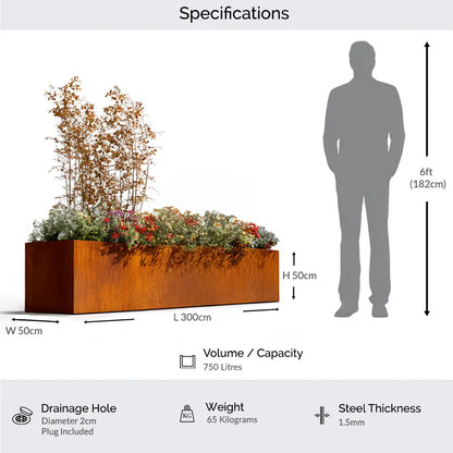 #300cm(L) x 50cm(W) x 50cm(H)
#With Liner
#No Liner