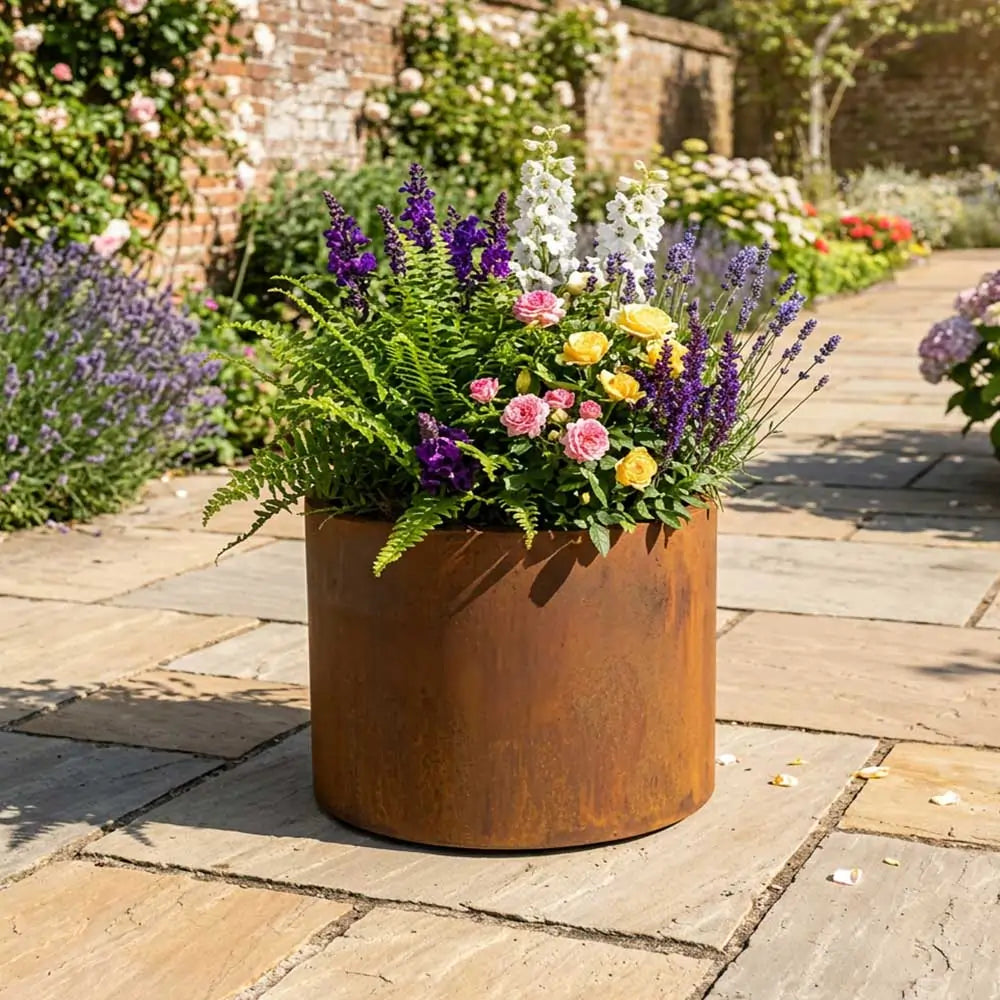 Pre Rusted Planters Pre-Rusted Corten Steel Round Short Cylinder Planter with Feet ...