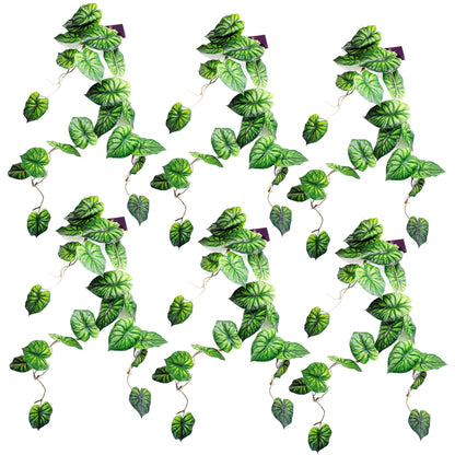 6 x 120cm Artificial Hanging Trailing Plant Alocasia Dragon Scale Green