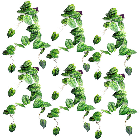 6 x 120cm Artificial Hanging Trailing Plant Alocasia Dragon Scale Green