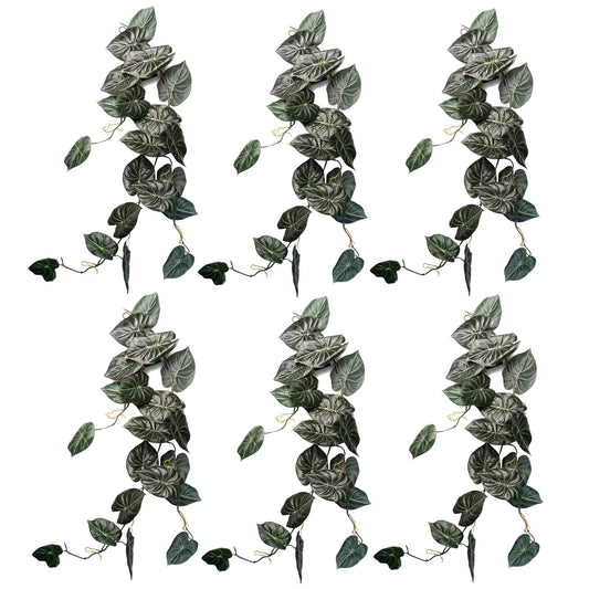 6 x 120cm Artificial Hanging Trailing Plant Alocasia Dragon Scale Dark