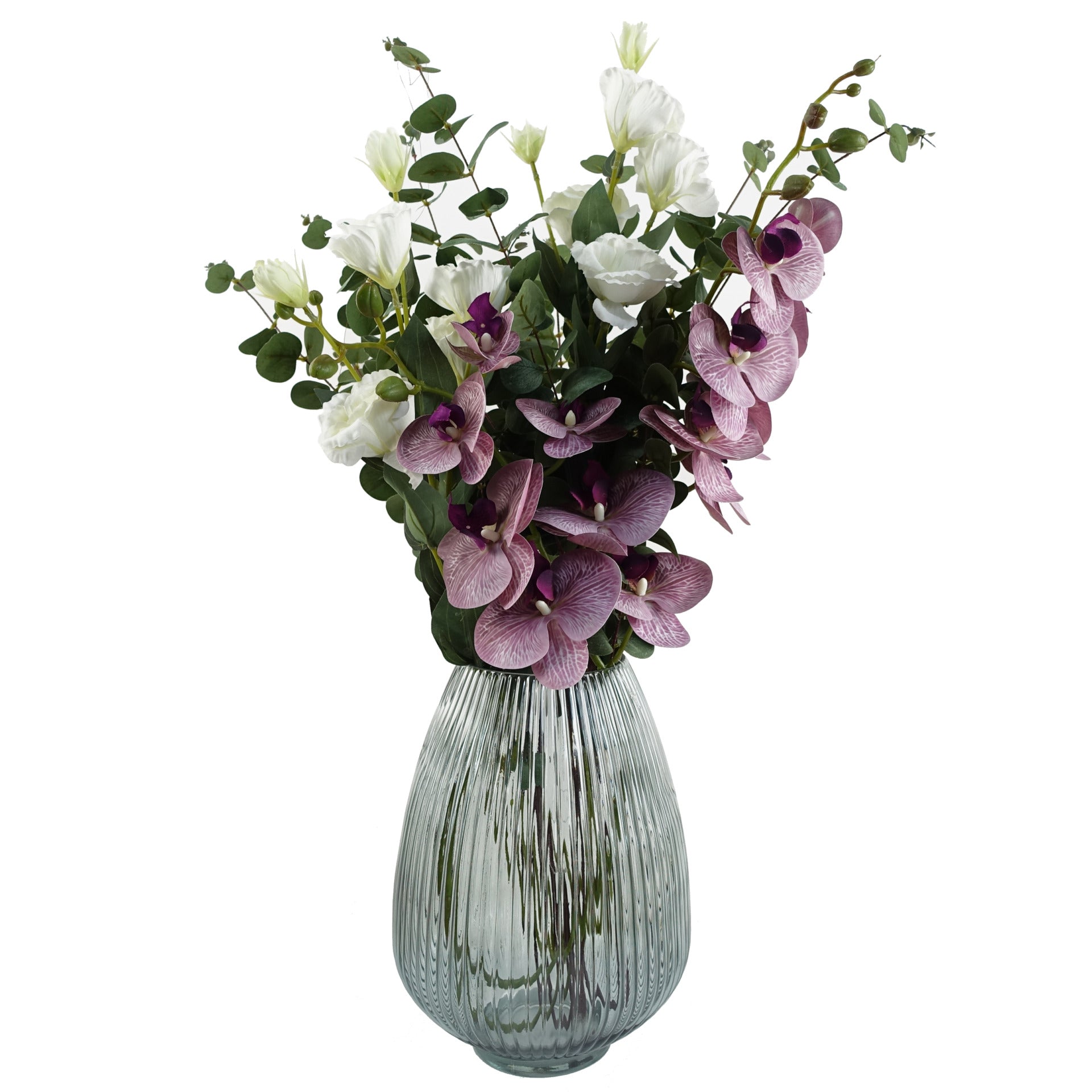 80cm Artificial White Wild Rose Stem - 6 Flowers