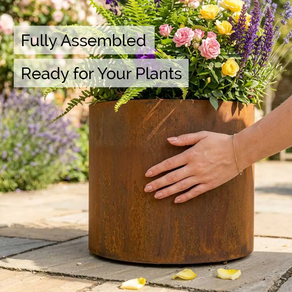 Pre Rusted Planters Pre-Rusted Corten Steel Round Short Cylinder Planter with Feet ...
