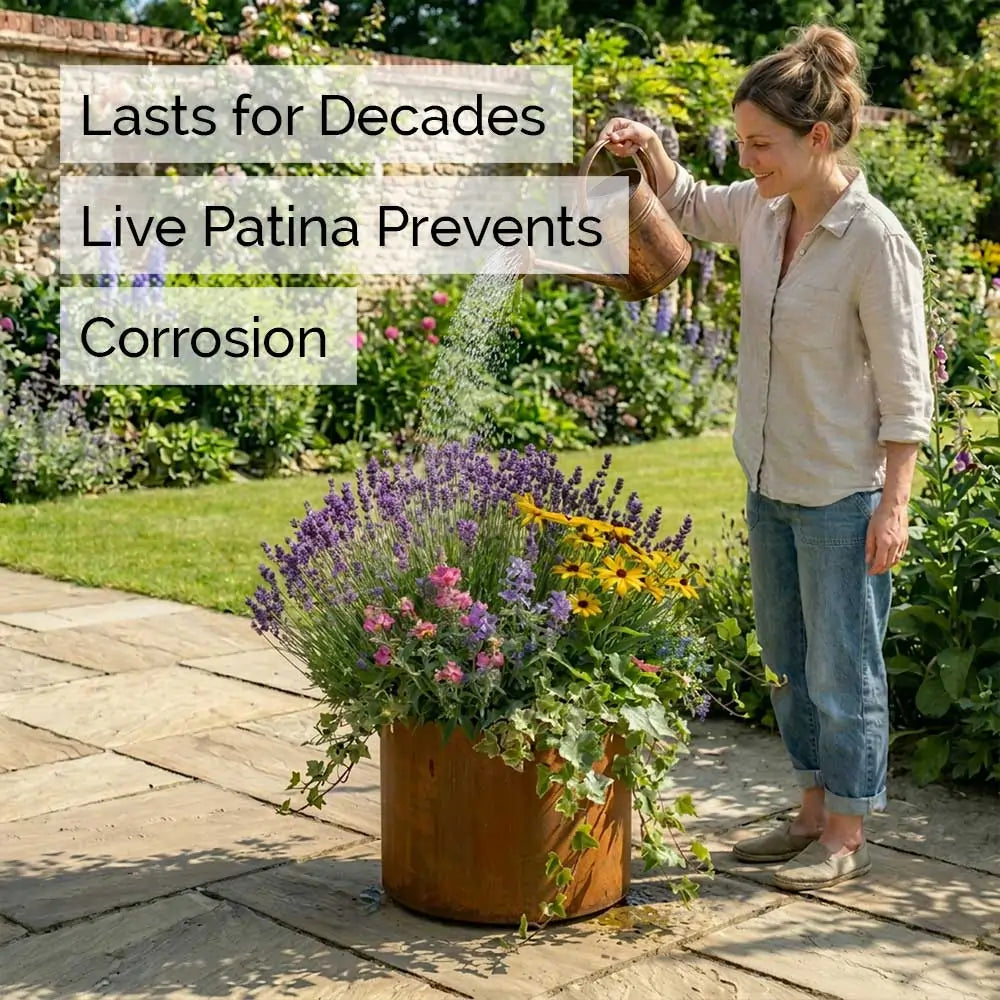 Pre Rusted Planters Pre-Rusted Corten Steel Round Short Cylinder Planter with Feet ...