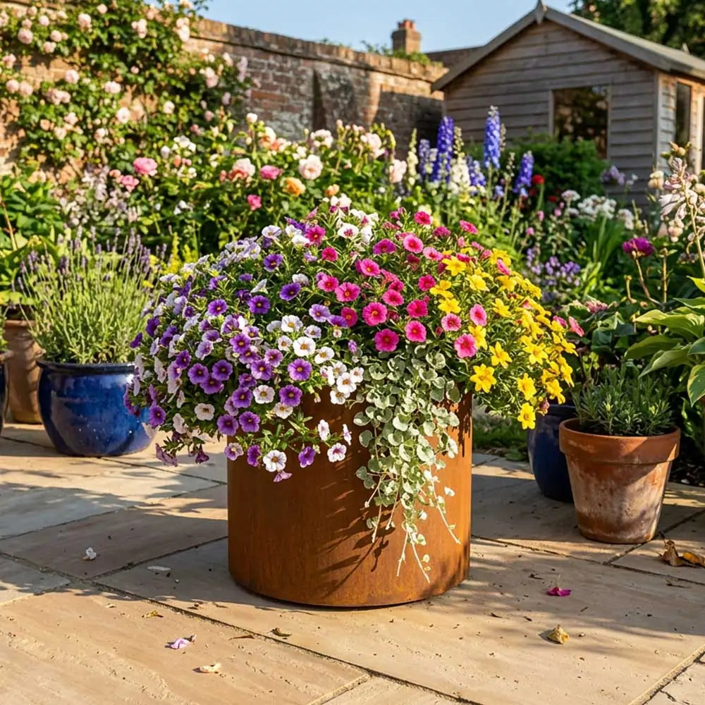 Pre Rusted Planters Pre-Rusted Corten Steel Round Short Cylinder Planter with Feet ...