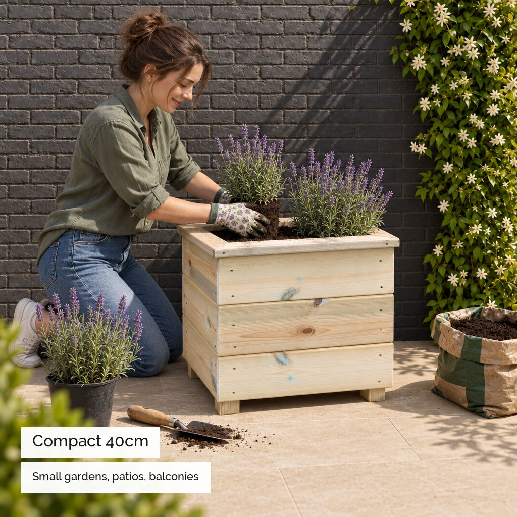 40cm Small Square Wooden Planter - compact size