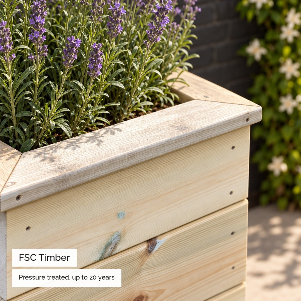 40cm Small Square Wooden Planter - FSC certified timber