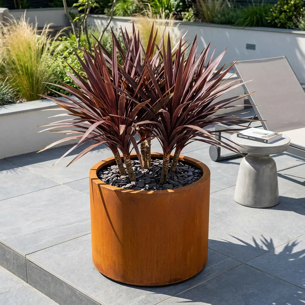 Pre Rusted Planters Pre-Rusted Corten Steel Round Short Cylinder Planter with Feet ...