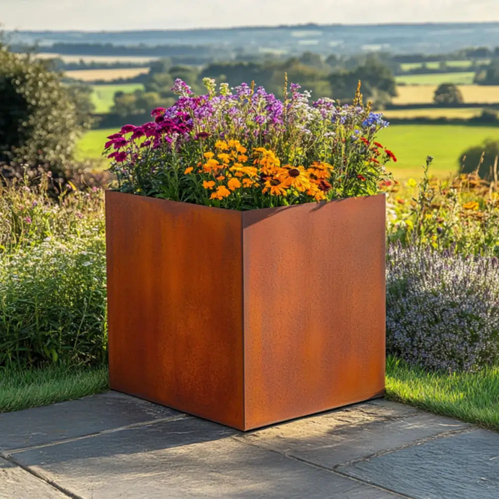 Pre Rusted Planters Pre-Rusted Corten Steel Straight Edge Cube Planter with Feet – Planters ...