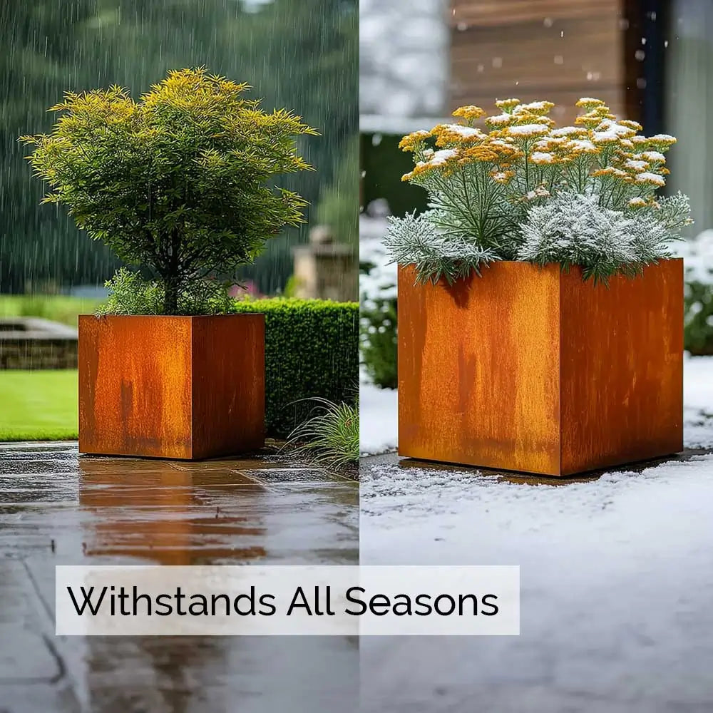 Pre Rusted Planters Pre-Rusted Corten Steel Straight Edge Cube Planter with Feet – Planters ...