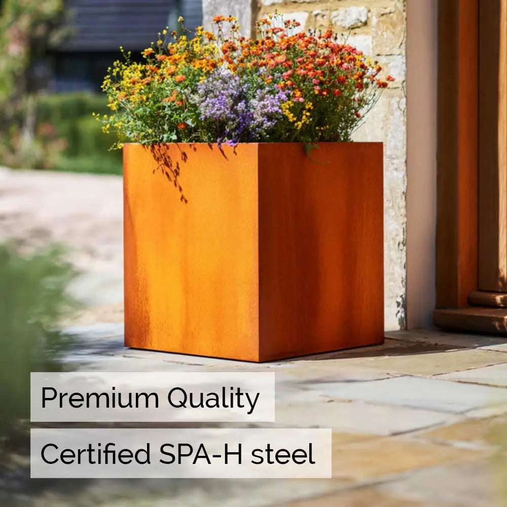 Pre Rusted Planters Pre-Rusted Corten Steel Straight Edge Cube Planter with Feet – Planters ...