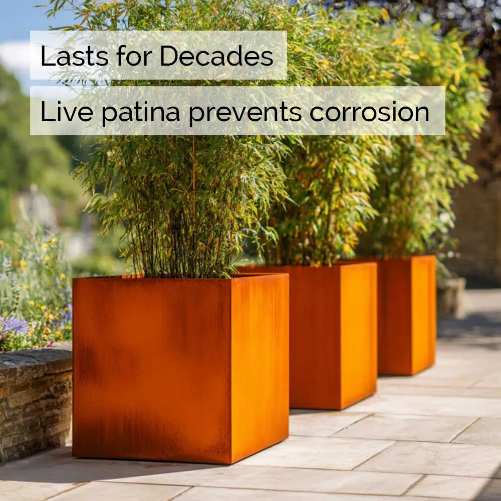 Pre Rusted Planters Pre-Rusted Corten Steel Straight Edge Cube Planter with Feet – Planters ...