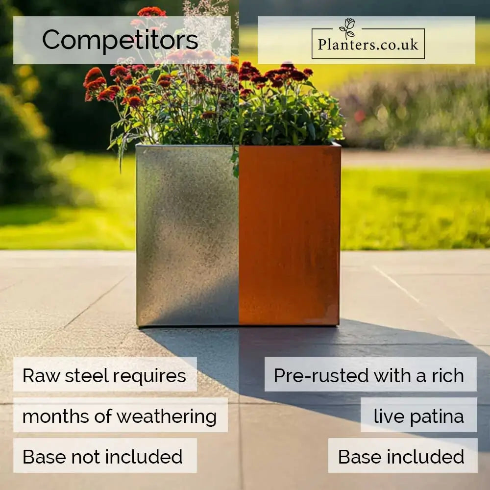 Pre Rusted Planters Pre-Rusted Corten Steel Straight Edge Cube Planter with Feet – Planters ...