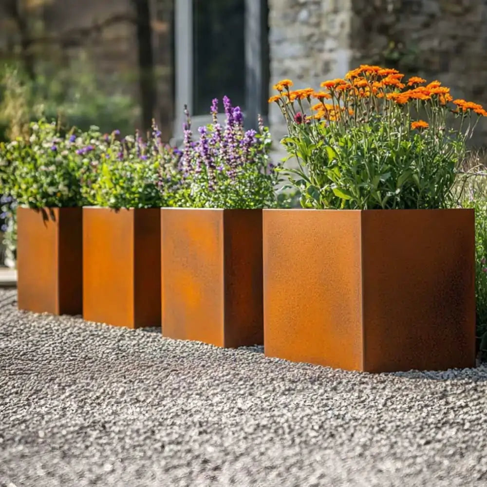 Pre Rusted Planters Pre-Rusted Corten Steel Straight Edge Cube Planter with Feet – Planters ...