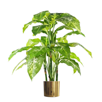 100cm Large Foxs Aglaonema (Spotted Evergreen) Tree Artificial Plant with Gold Metal Planter