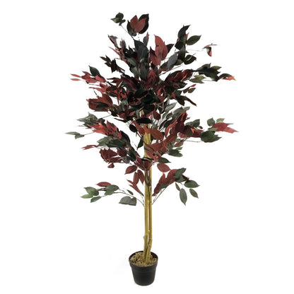120cm (4ft) Artificial Red Ficus Tree With Gold Metal Planter