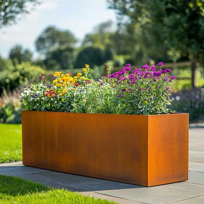 Pre Rusted Planters Pre-Rusted Corten Steel Straight Edge Trough Planter with Feet ...