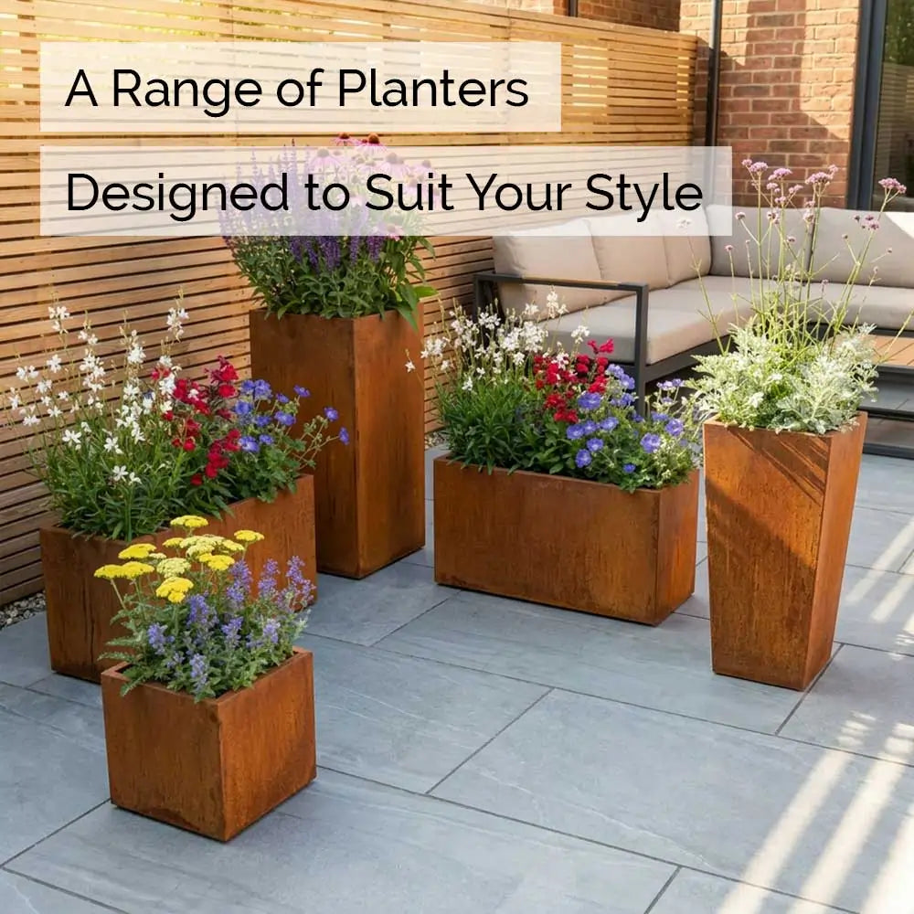 Pre Rusted Planters Pre-Rusted Corten Steel Straight Edge Tall Trough Planter with Feet ...