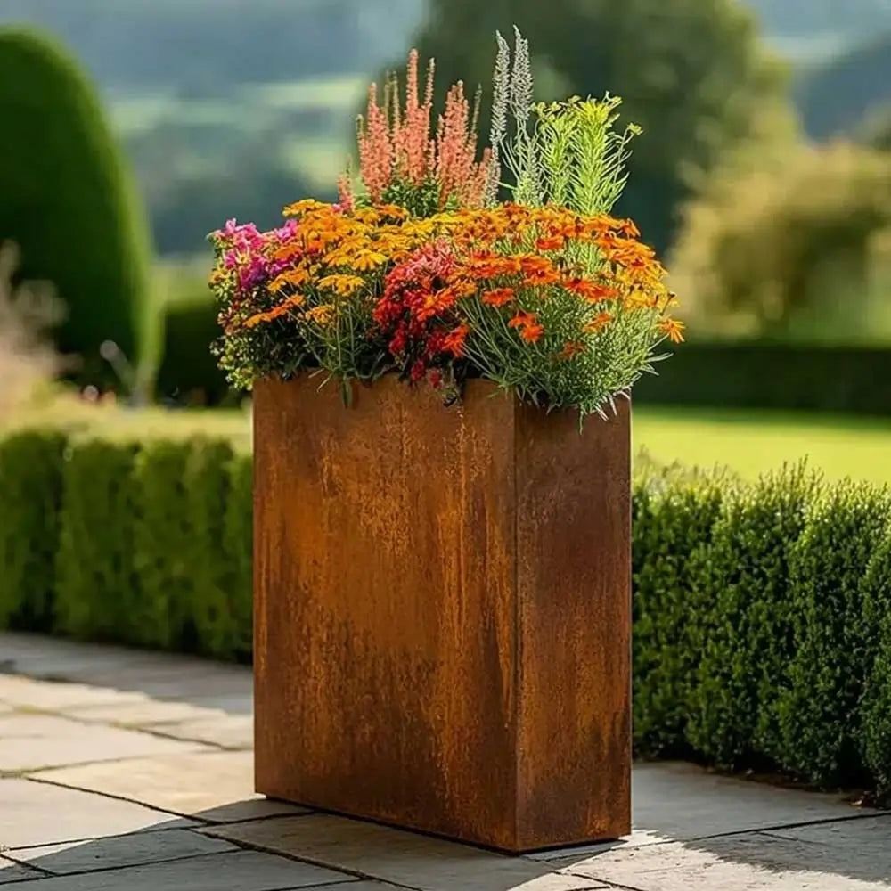 Pre Rusted Planters Pre-Rusted Corten Steel Straight Edge Tall Trough Planter with Feet ...